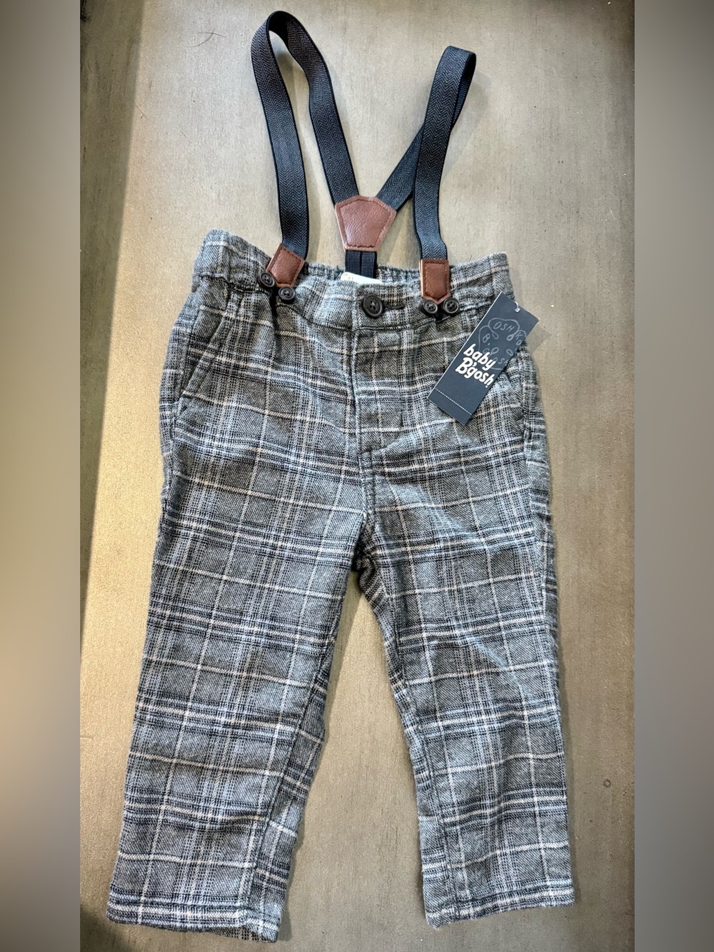 ✨NWT✨Oshkosh Baby B’gosh Gray Plaid Trousers w/suspenders